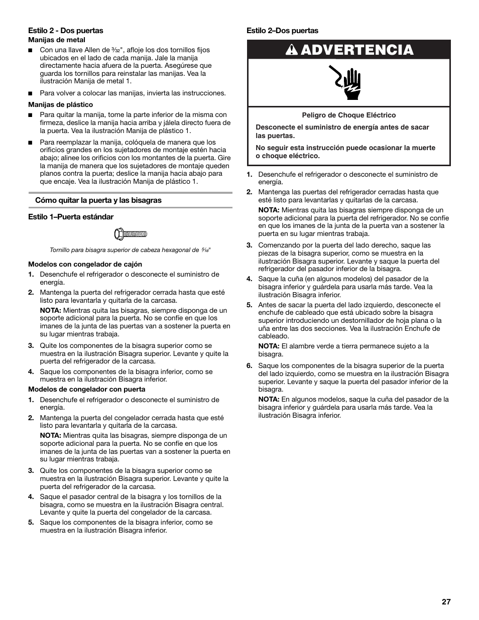 Advertencia | Maytag MBF2562HEW User Manual | Page 27 / 66