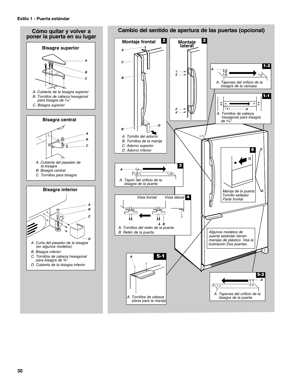 Cómo quitar y volver a poner la puerta en su lugar | Maytag MBF2562HEW User Manual | Page 30 / 66