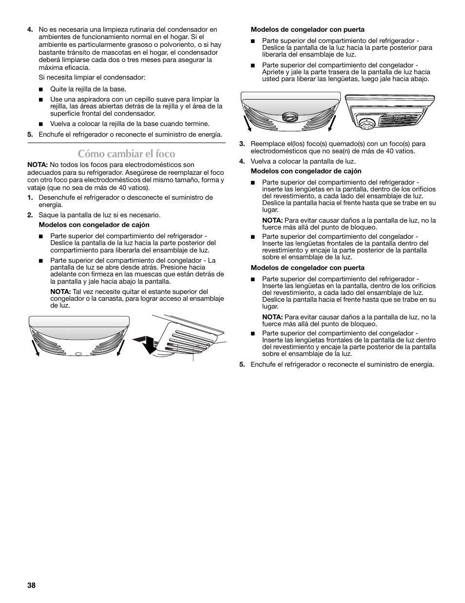 Cómo cambiar el foco | Maytag MBF2562HEW User Manual | Page 38 / 66