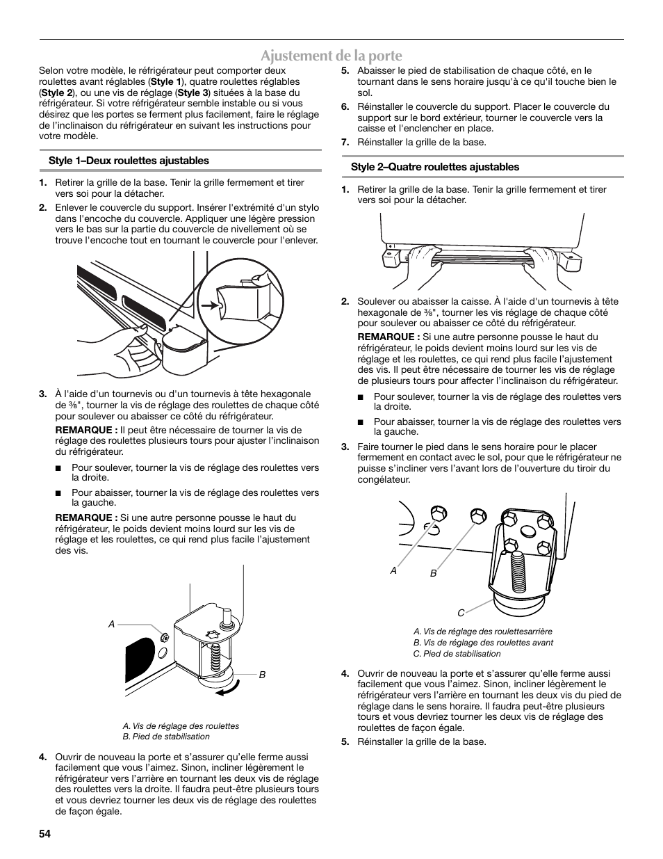 Ajustement de la porte | Maytag MBF2562HEW User Manual | Page 54 / 66