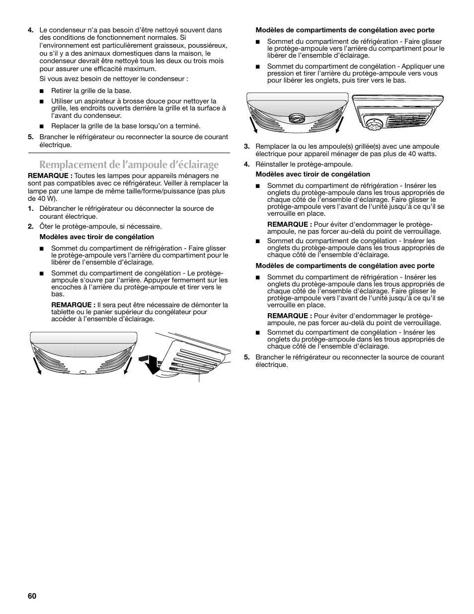 Remplacement de l’ampoule d’éclairage | Maytag MBF2562HEW User Manual | Page 60 / 66