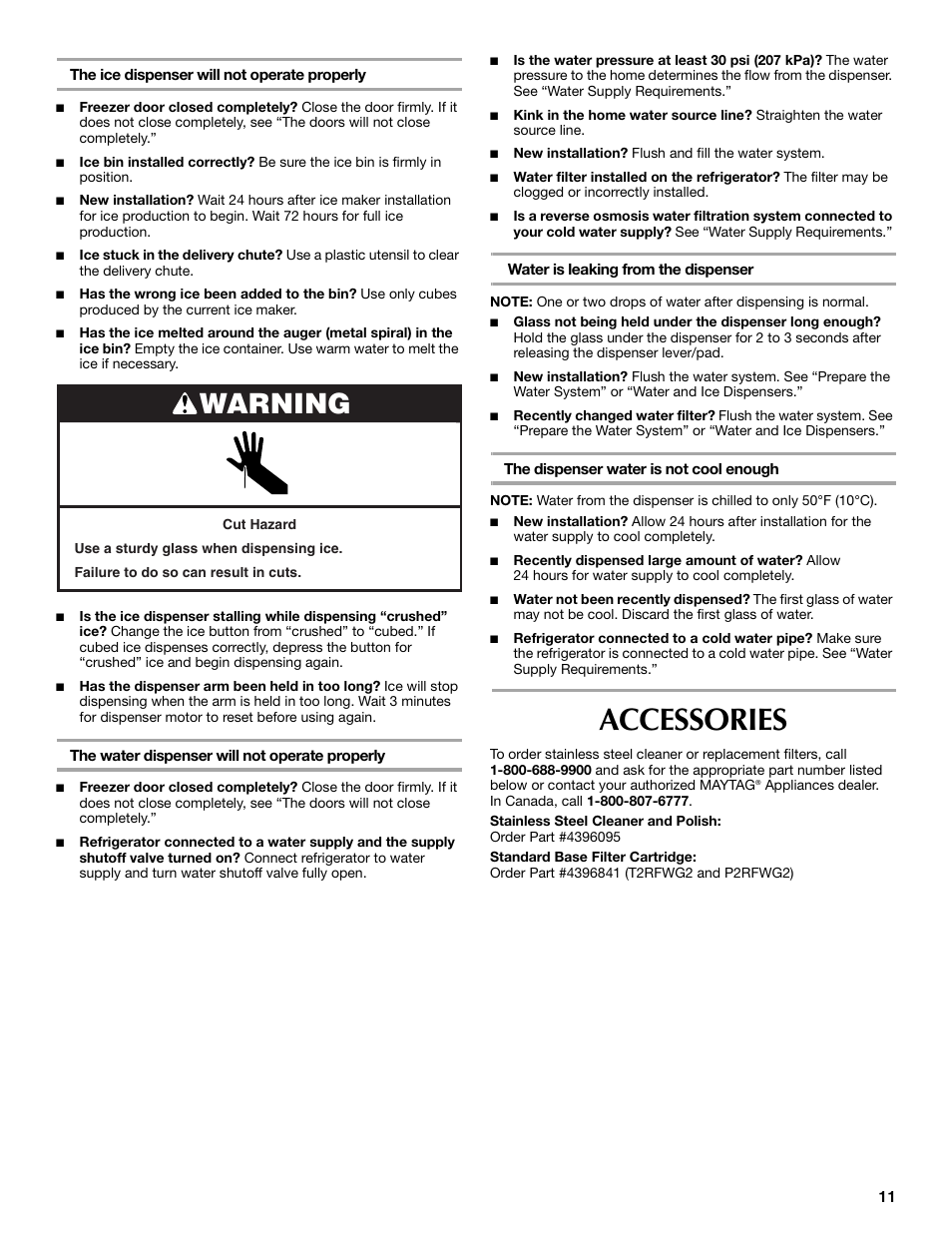 Accessories, Warning | Maytag MSD2254VEW User Manual | Page 11 / 53