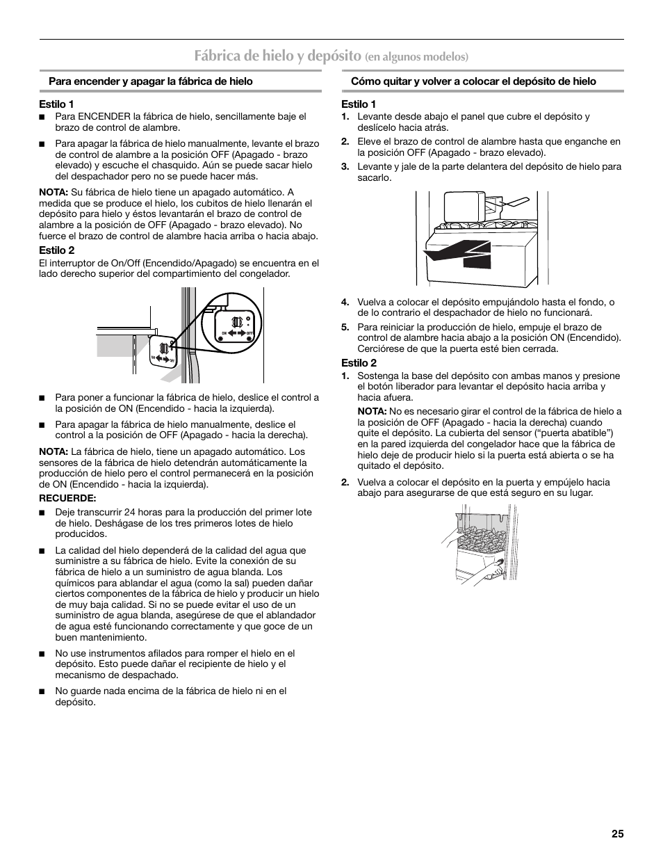 Fábrica de hielo y depósito | Maytag MSD2254VEW User Manual | Page 25 / 53