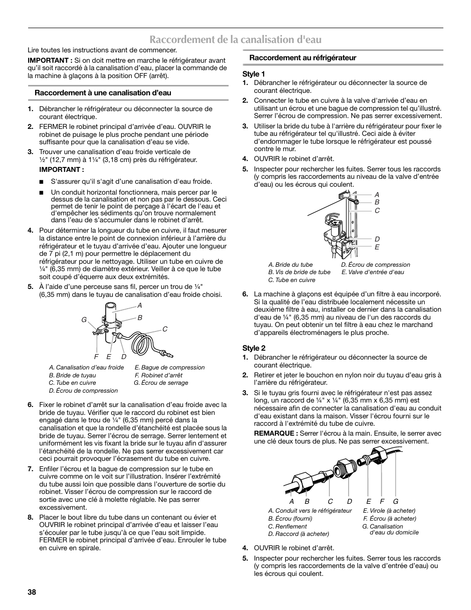 Raccordement de la canalisation d'eau | Maytag MSD2254VEW User Manual | Page 38 / 53