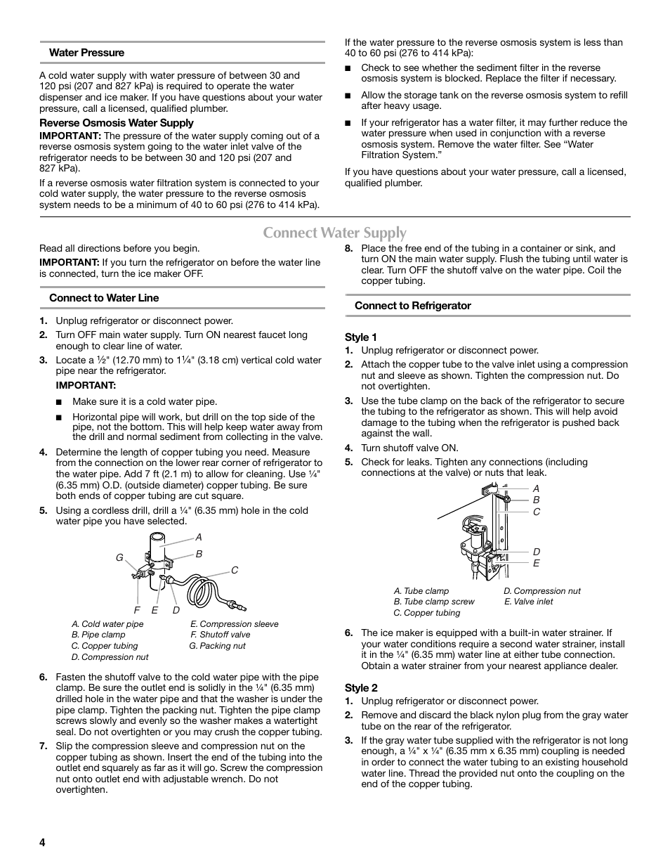 Connect water supply | Maytag MSD2254VEW User Manual | Page 4 / 53