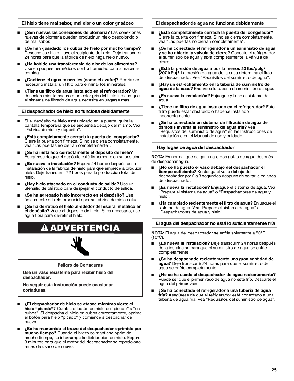 Advertencia | Maytag MSD2269KEA User Manual | Page 25 / 44