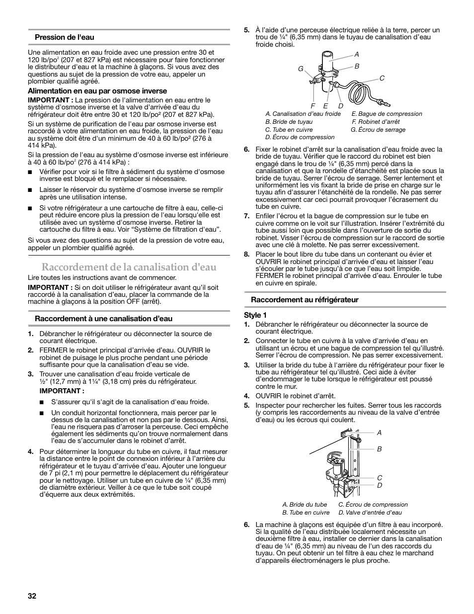 Raccordement de la canalisation d'eau | Maytag MSD2269KEA User Manual | Page 32 / 44