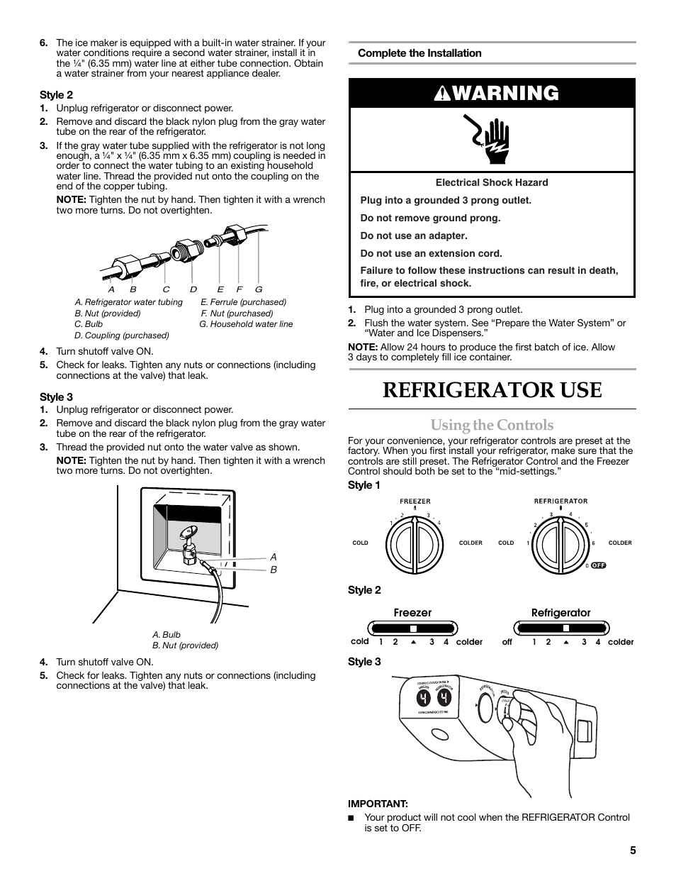 Refrigerator use, Warning, Using the controls | Maytag MSD2269KEA User Manual | Page 5 / 44