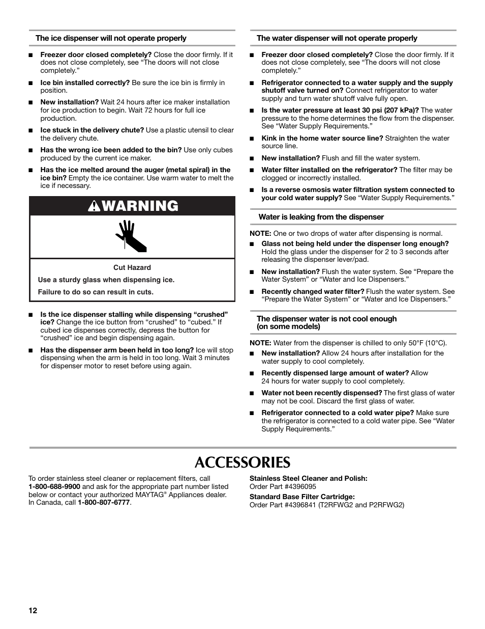 Accessories, Warning | Maytag MSD2530WEB User Manual | Page 12 / 54
