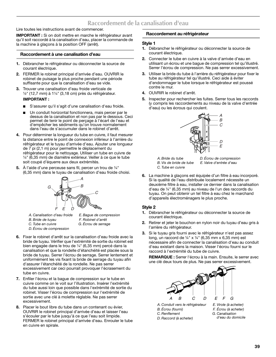 Raccordement de la canalisation d'eau | Maytag MSD2530WEB User Manual | Page 39 / 54