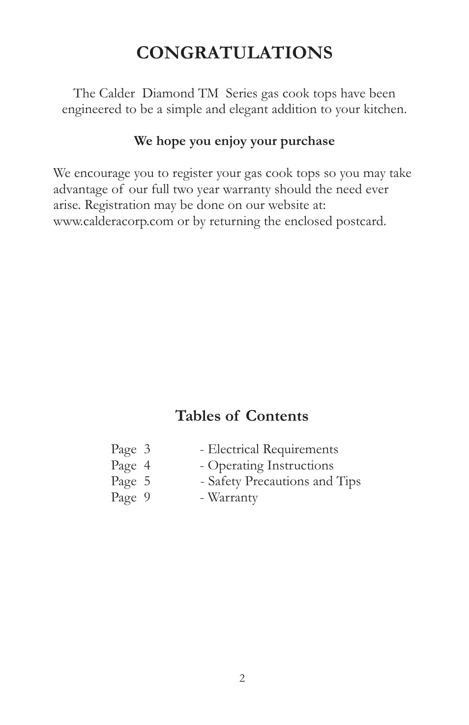 Tables of contents | Caldera SSK365NG-C User Manual | Page 3 / 12