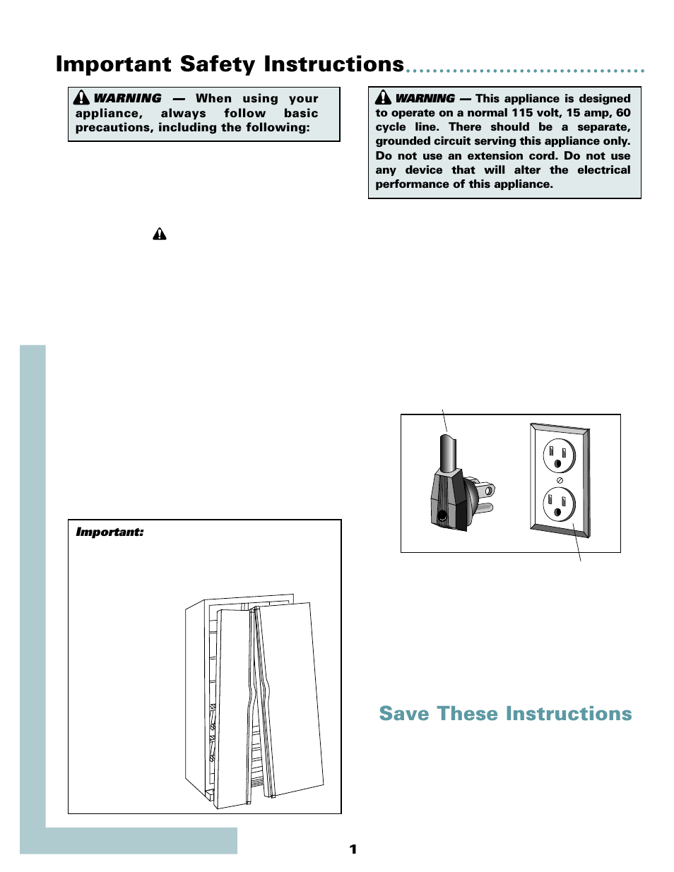 Important safety instructions, Save these instructions | Maytag MSD2434HEQ User Manual | Page 2 / 60