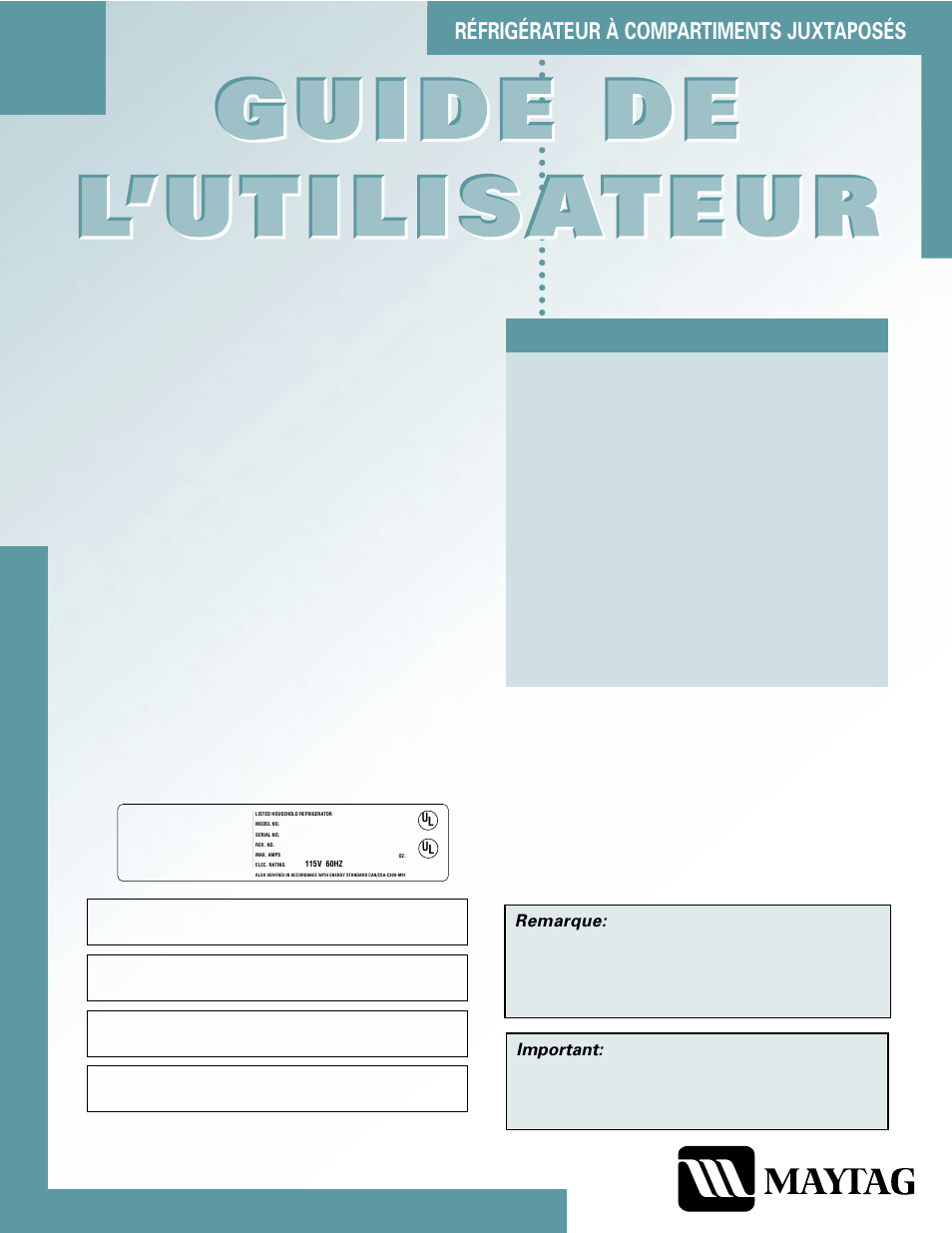 Table des matieres, Réfrigérateur à compartiments juxtaposés | Maytag MSD2434HEQ User Manual | Page 21 / 60