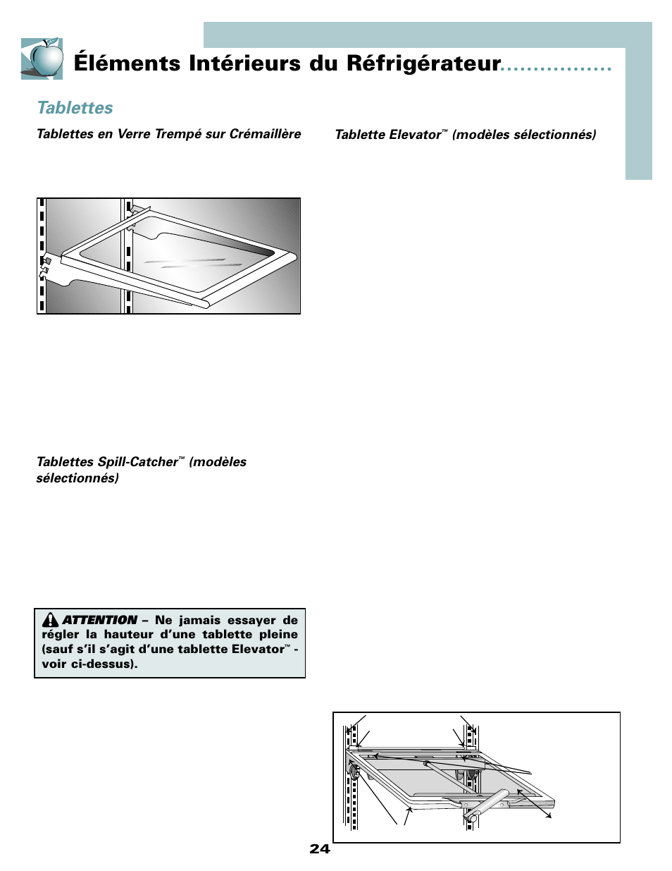 Éléments intérieurs du réfrigérateur, Tablettes | Maytag MSD2434HEQ User Manual | Page 25 / 60