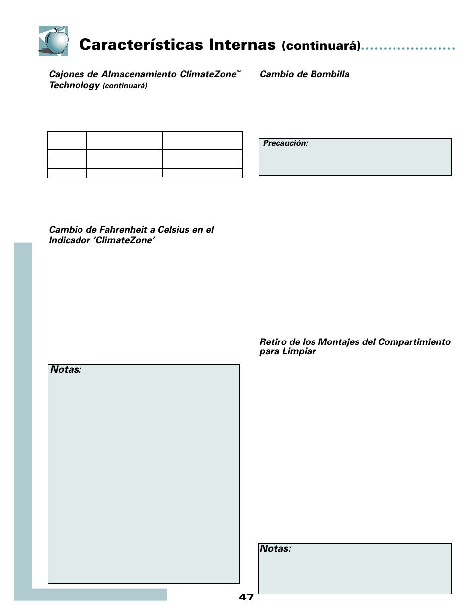 Características internas, Continuará), Notas | Maytag MSD2434HEQ User Manual | Page 48 / 60