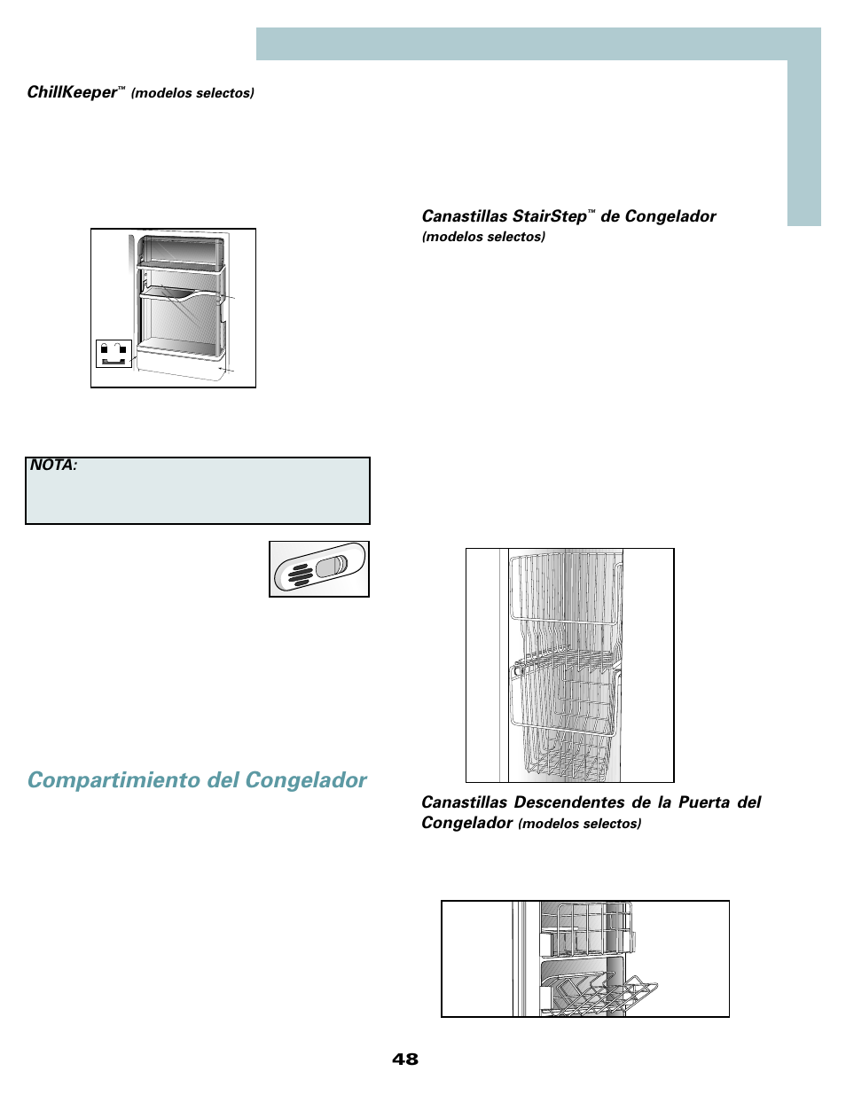 Compartimiento del congelador, Canastillas stairstep, De congelador | Chillkeeper | Maytag MSD2434HEQ User Manual | Page 49 / 60