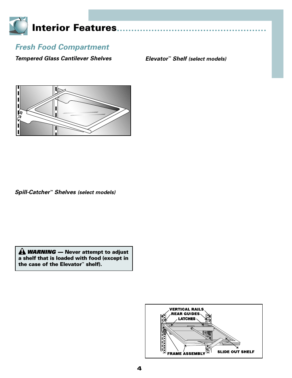 Interior features, Fresh food compartment | Maytag MSD2434HEQ User Manual | Page 5 / 60