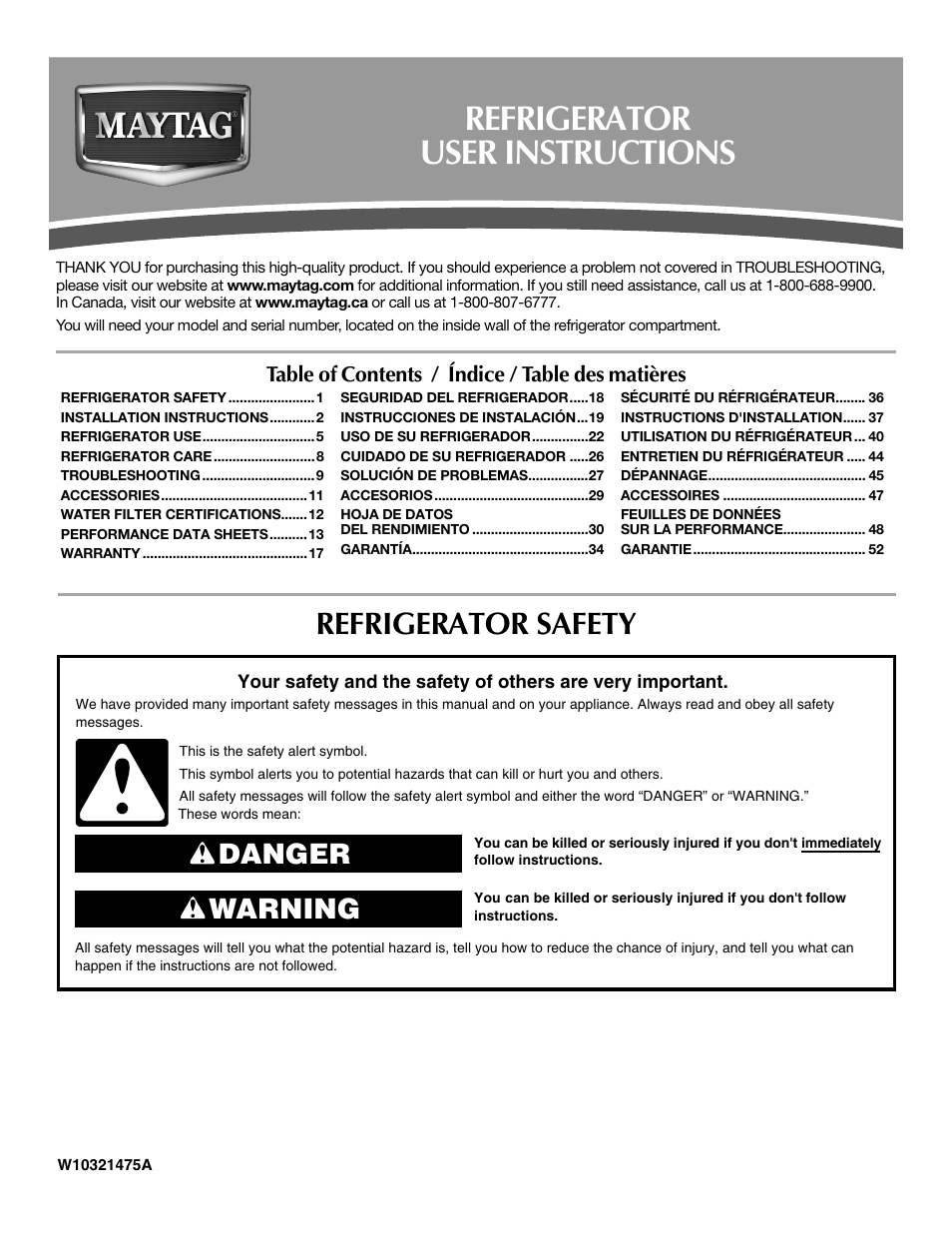 Maytag MSF22C2EXW User Manual | 54 pages