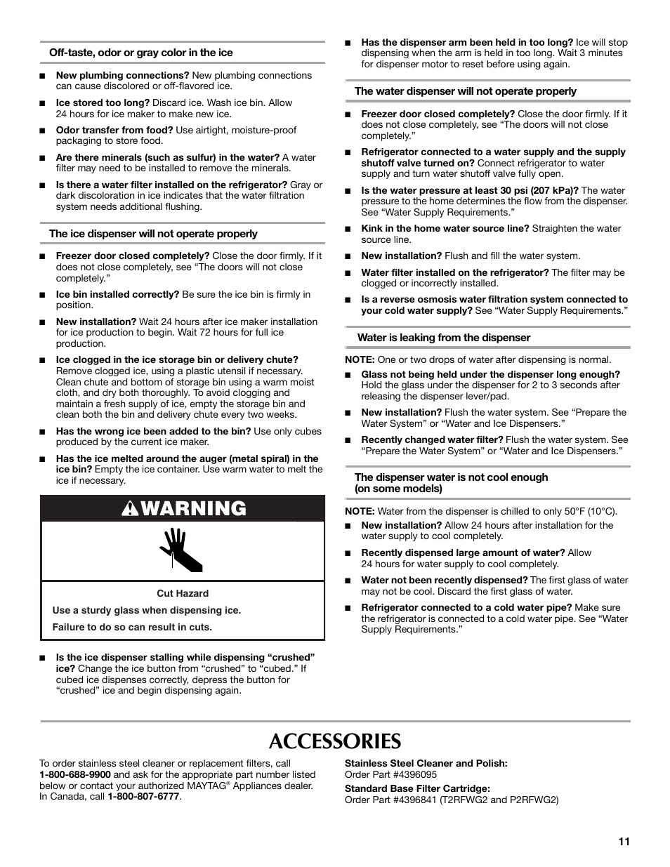 Accessories, Warning | Maytag MSF22C2EXW User Manual | Page 11 / 54
