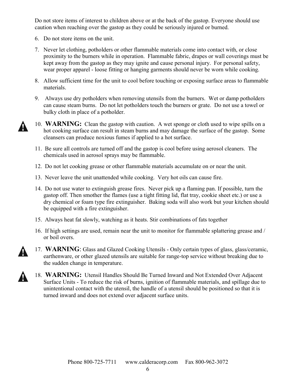 Warning | Caldera SST305 User Manual | Page 6 / 12