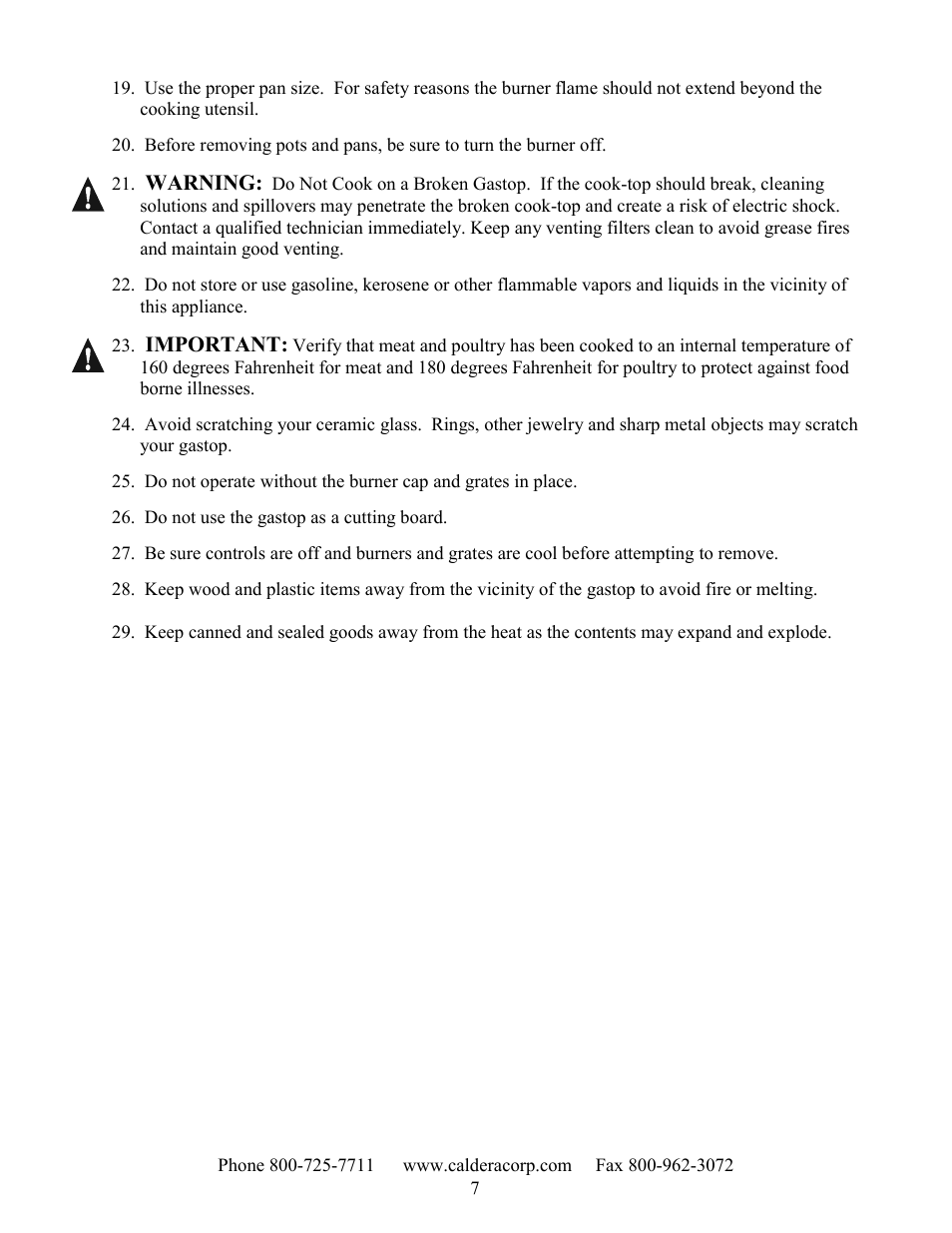 Warning, Important | Caldera SST305 User Manual | Page 7 / 12