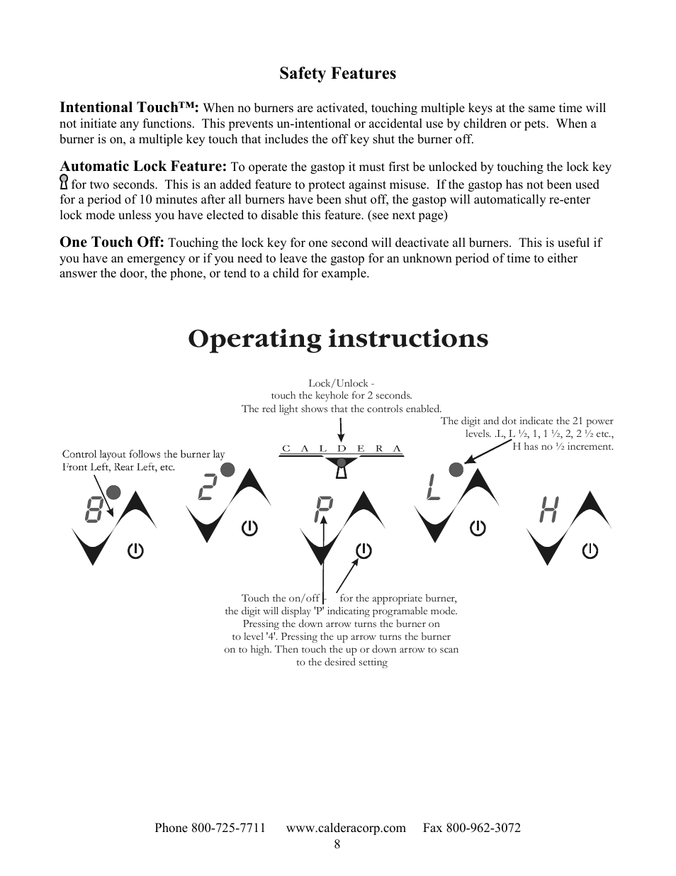 82 p l h, Operating instructions | Caldera SST305 User Manual | Page 8 / 12