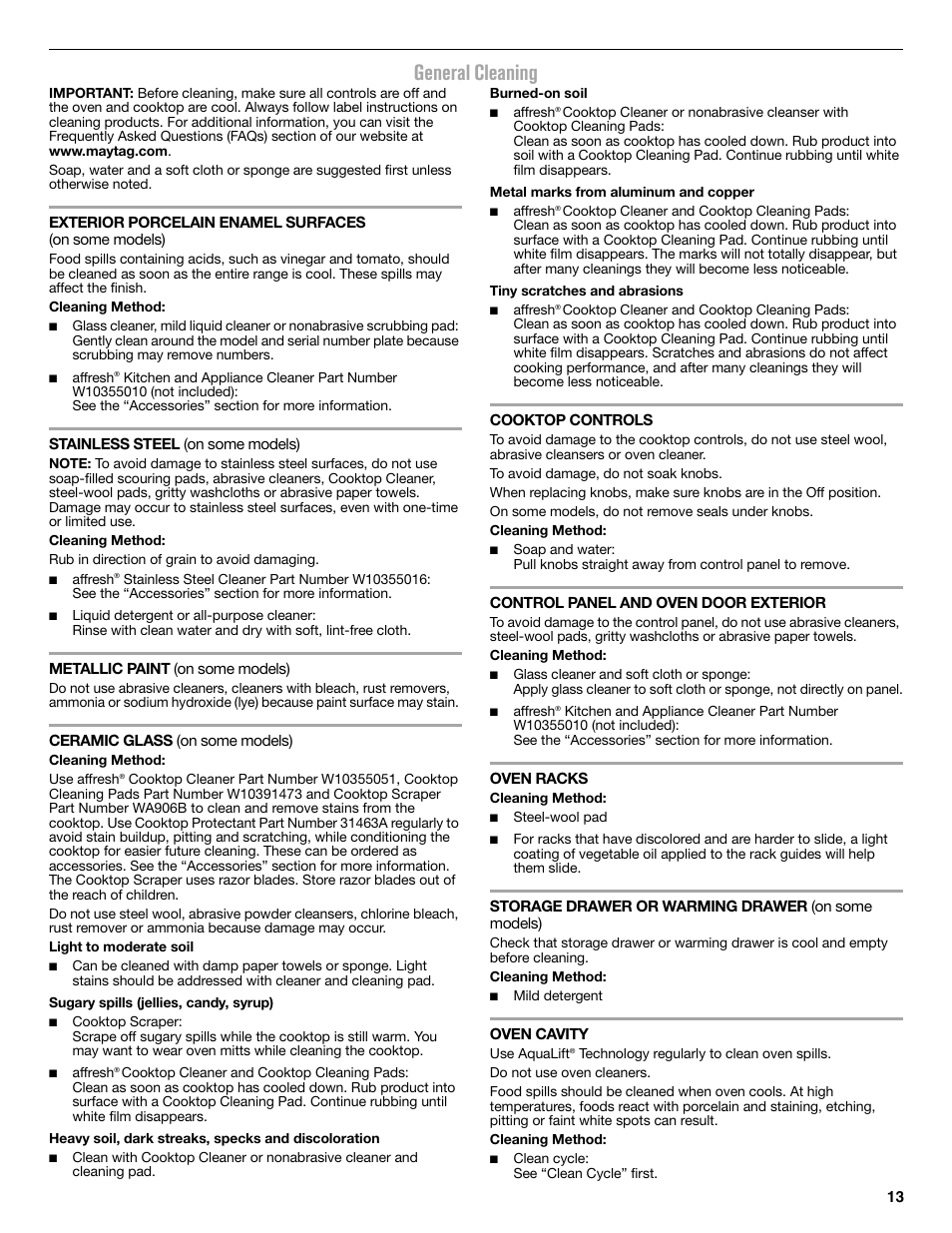 General cleaning | Maytag MER8650ES User Manual | Page 13 / 20