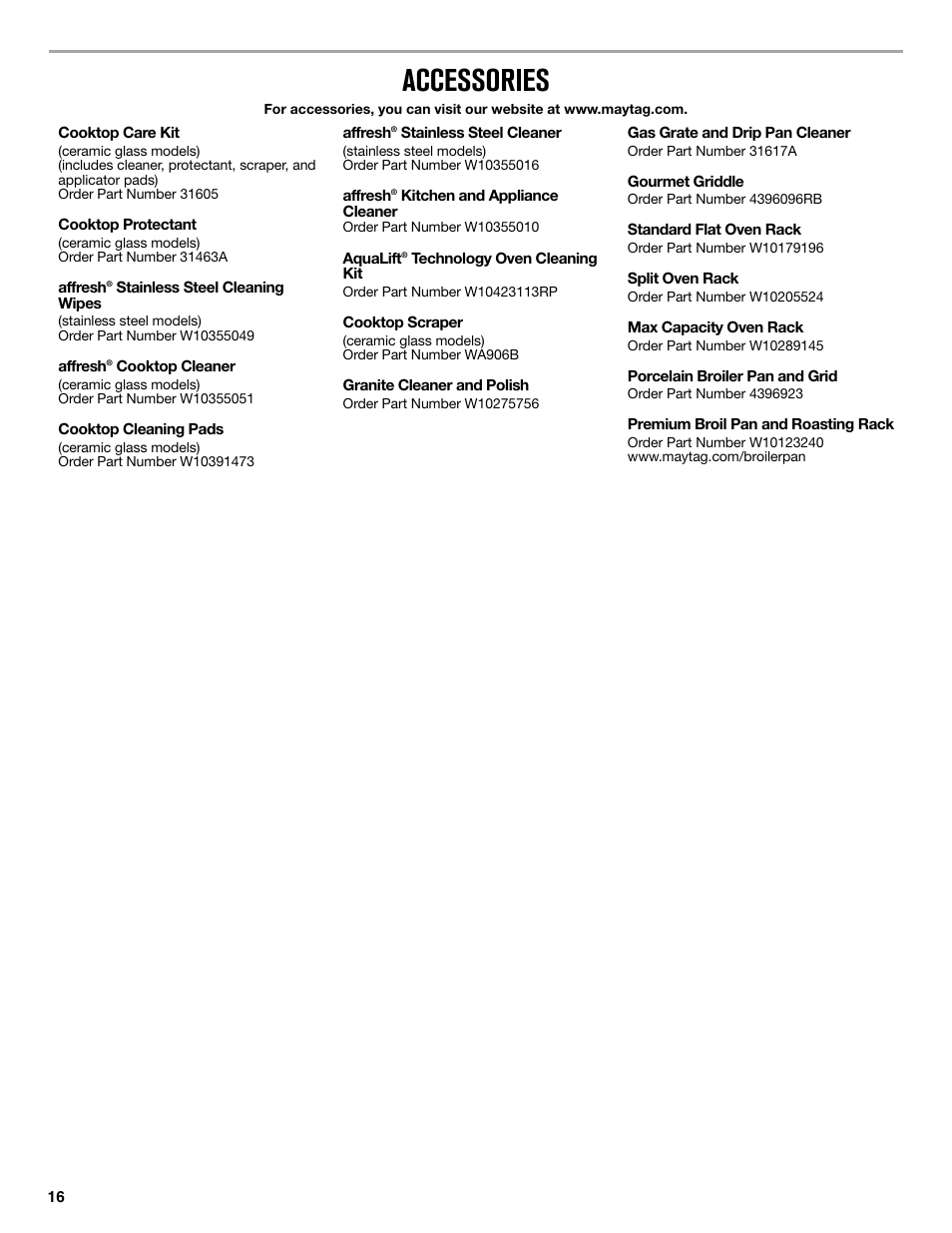 Accessories | Maytag MER8650ES User Manual | Page 16 / 20