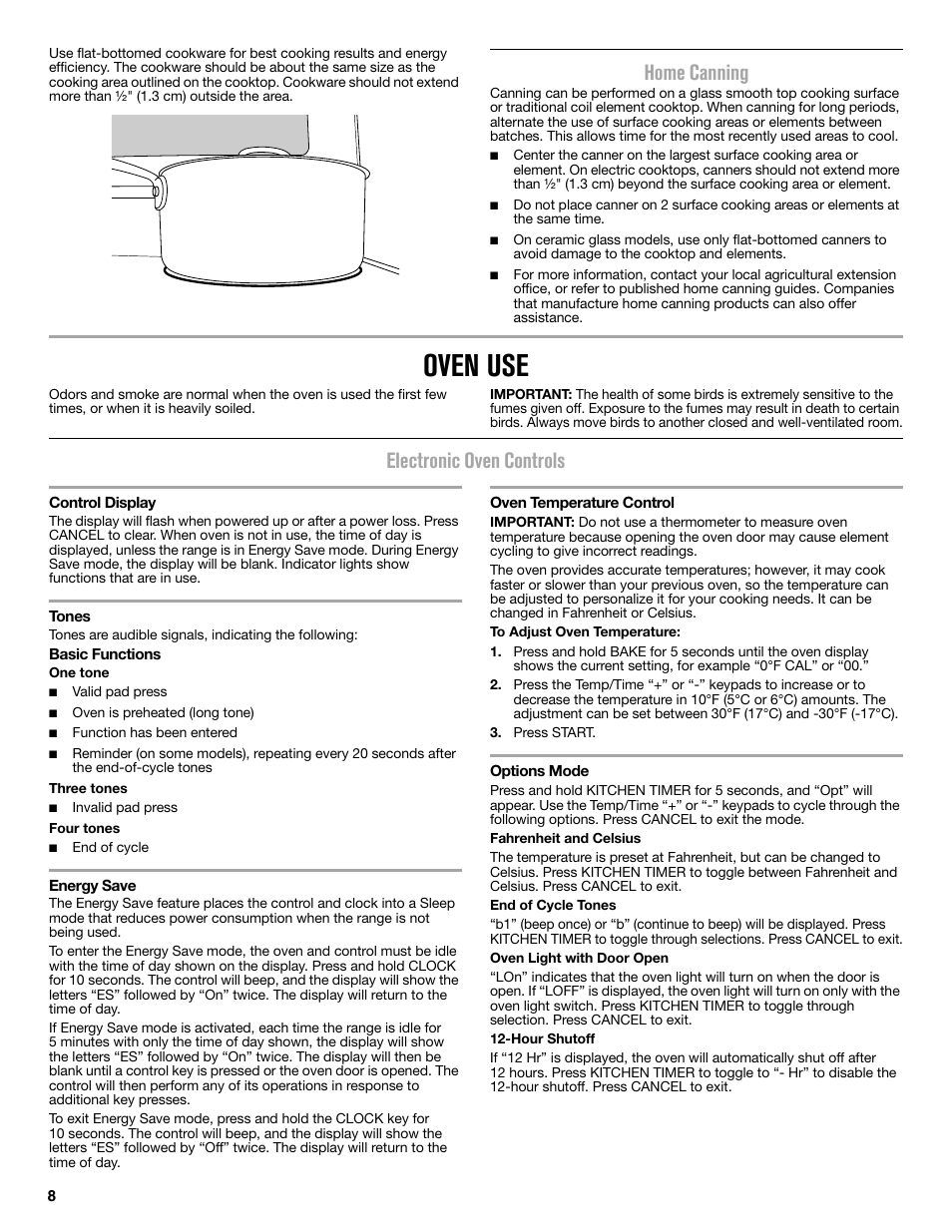 Home canning, Oven use, Electronic oven controls | Maytag MER8650ES User Manual | Page 8 / 20