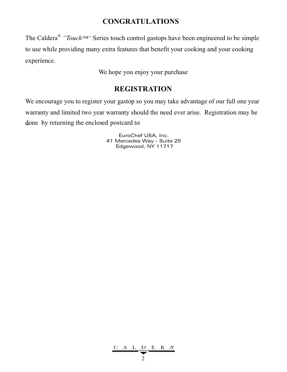Registration | Caldera GT305 User Manual | Page 2 / 12