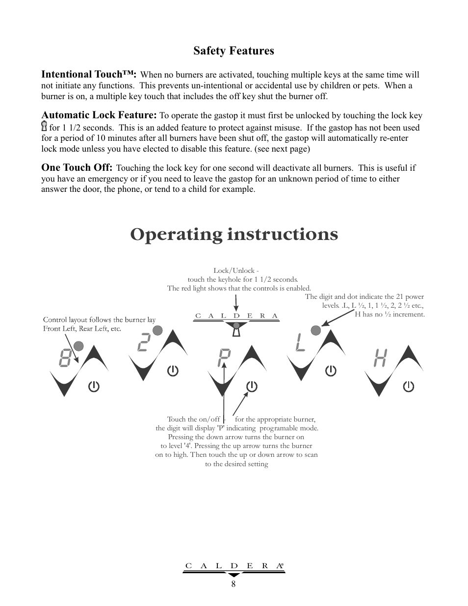 82 p l h, Operatinginstructions | Caldera GT305 User Manual | Page 8 / 12