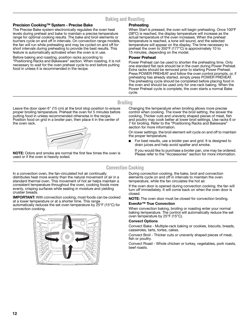 Baking and roasting, Broiling, Convection cooking | Maytag MER8850DS User Manual | Page 12 / 20