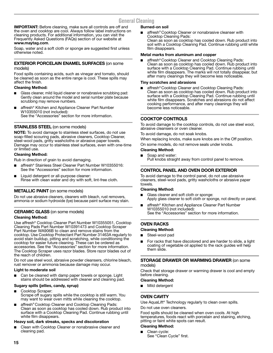 General cleaning | Maytag MER8850DS User Manual | Page 15 / 20