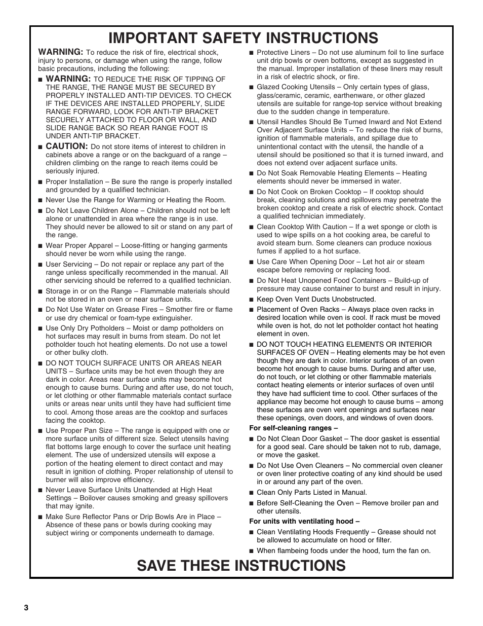 Warning, Caution | Maytag MER8850DS User Manual | Page 3 / 20