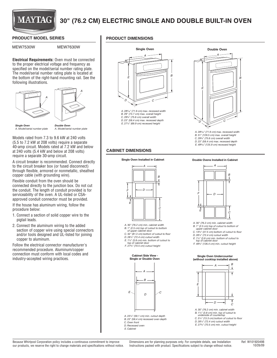 Maytag MEW7530WDW Dimension Guide User Manual | 1 page