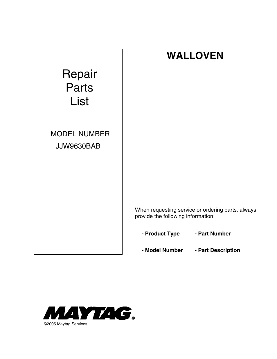 Maytag JJW9630BAB User Manual | 13 pages