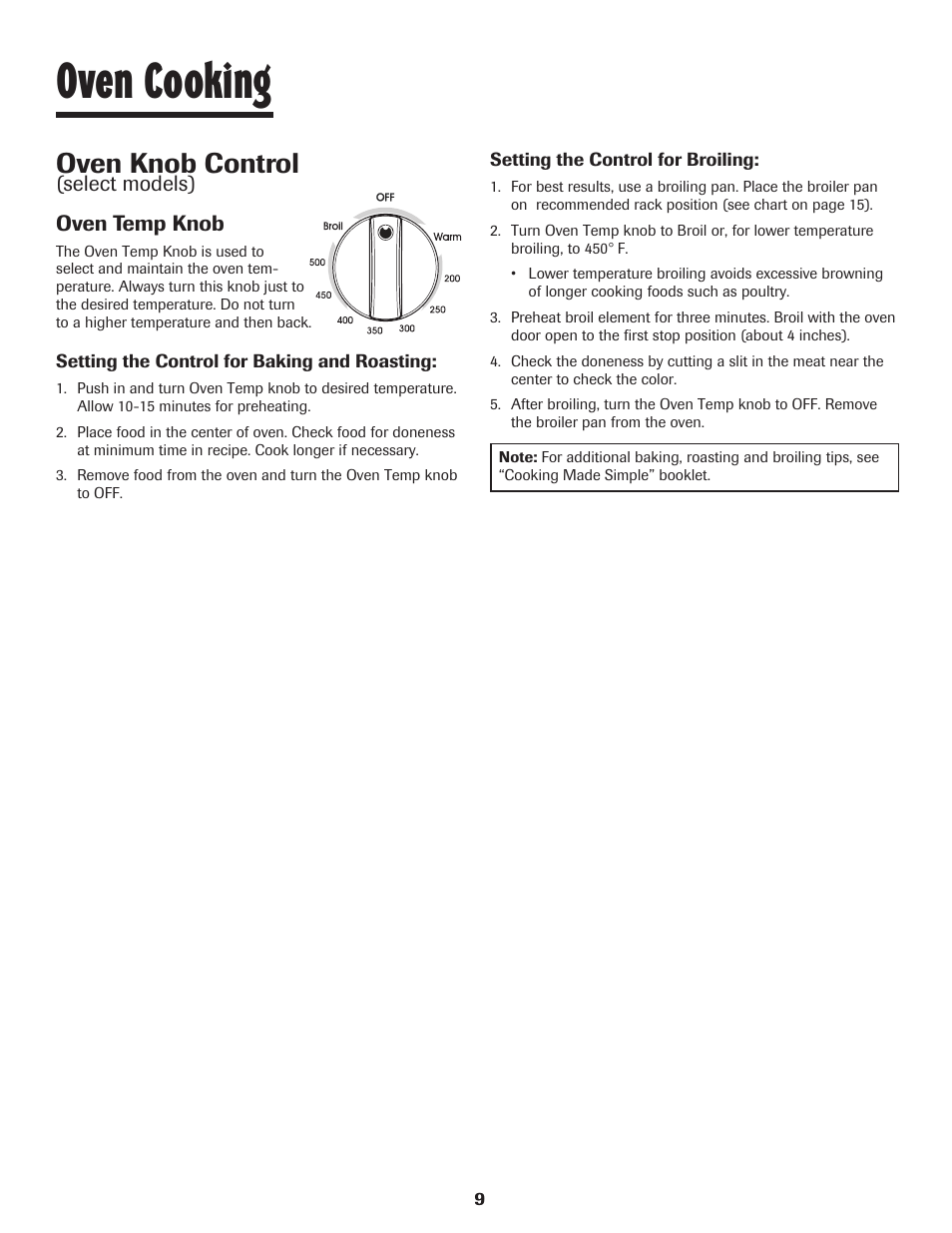 Oven cooking, Oven knob control | Maytag JW9633 User Manual | Page 10 / 80