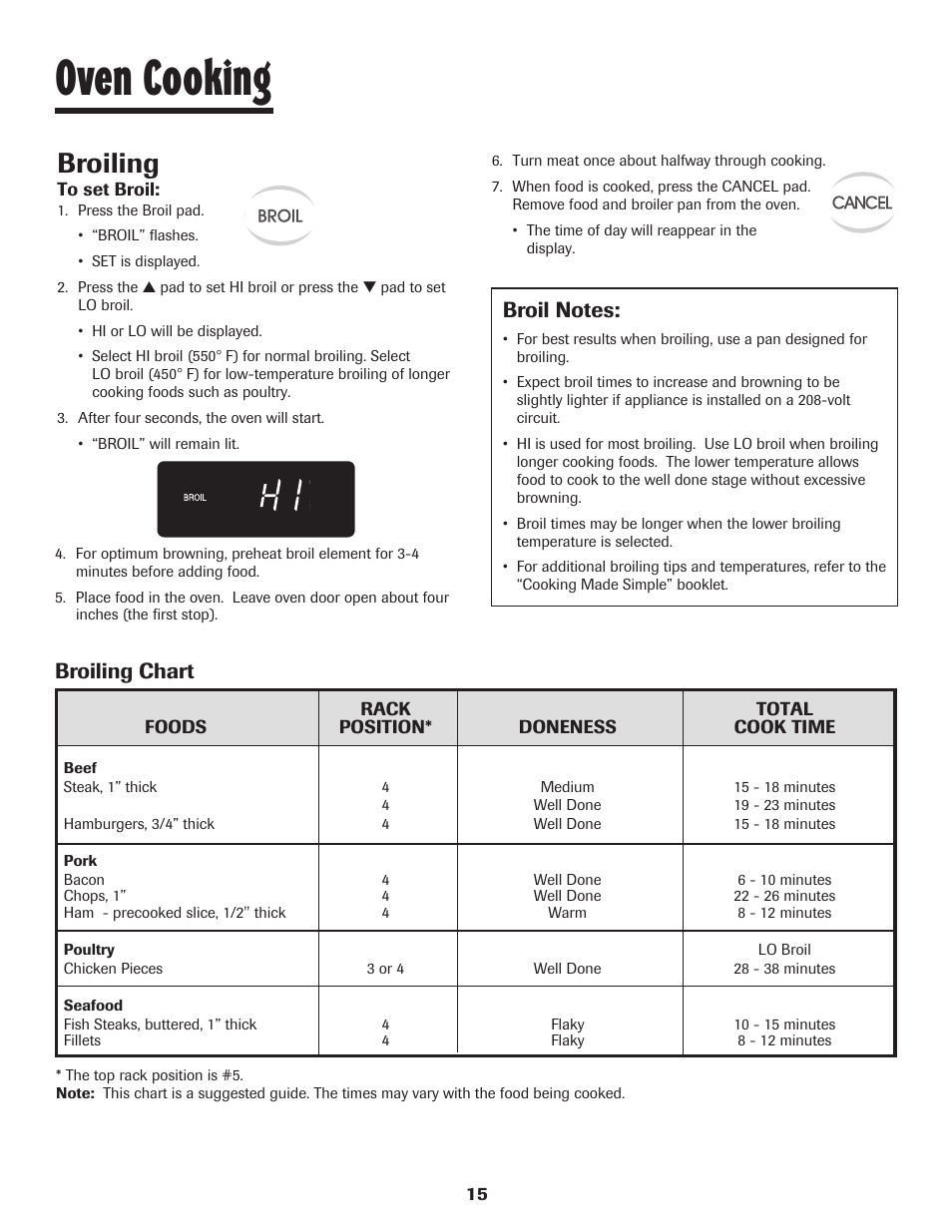 Oven cooking, Broiling, Broiling chart | Maytag JW9633 User Manual | Page 16 / 80