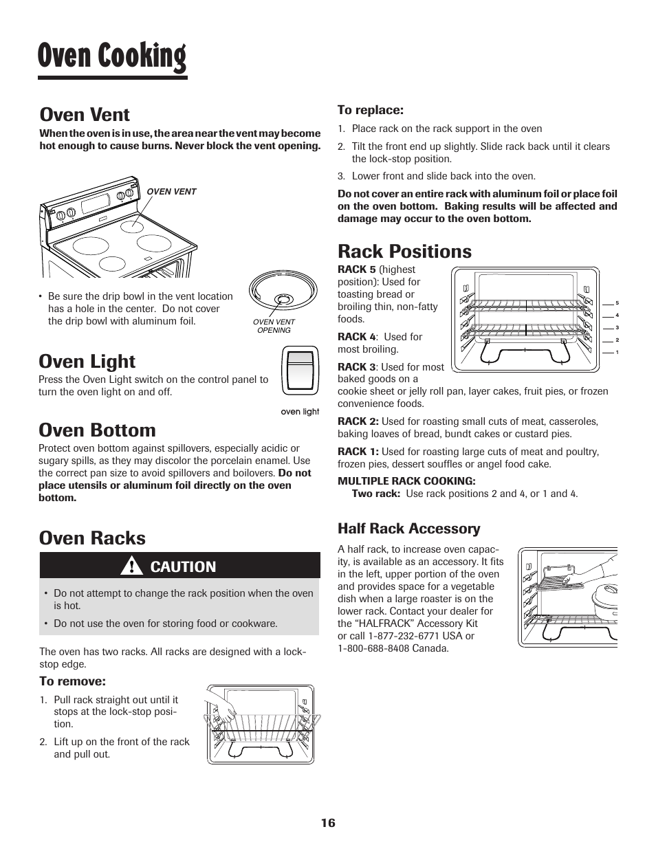 Oven cooking, Oven light, Oven bottom | Oven vent, Oven racks, Rack positions | Maytag JW9633 User Manual | Page 17 / 80