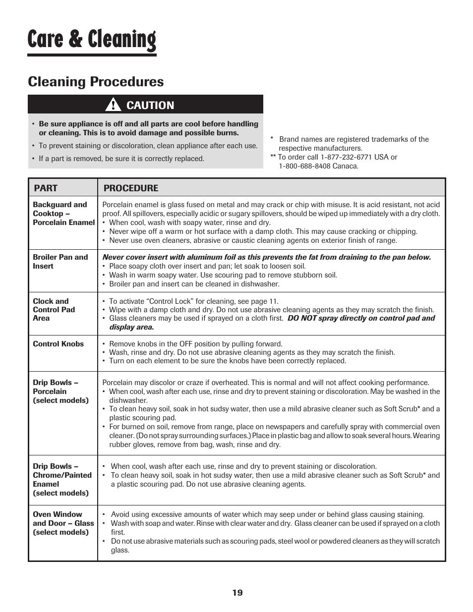 Care & cleaning, Cleaning procedures, Caution | Maytag JW9633 User Manual | Page 20 / 80