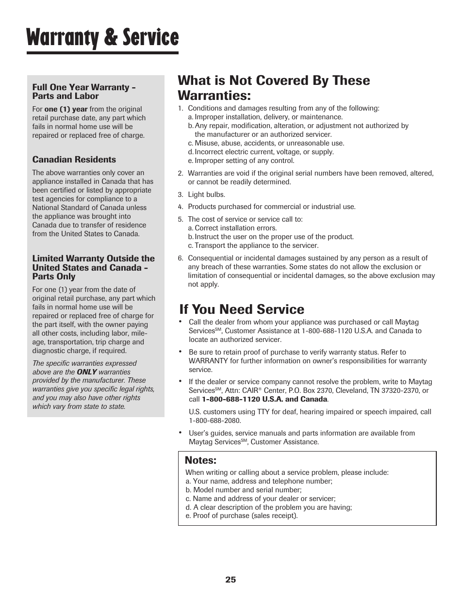 Warranty & service, If you need service, What is not covered by these warranties | Maytag JW9633 User Manual | Page 26 / 80