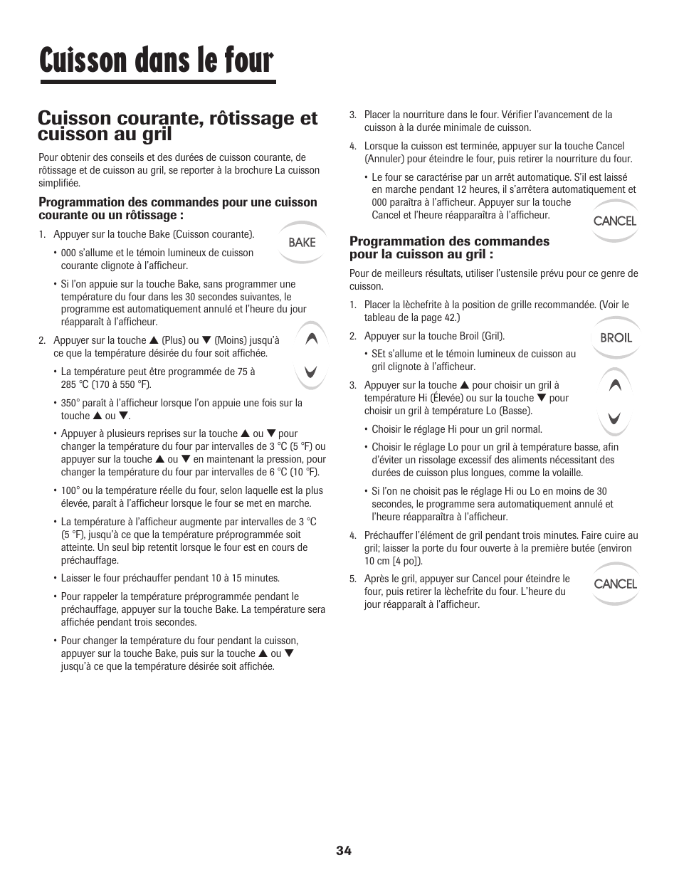 Cuisson dans le four, Cuisson courante, rôtissage et cuisson au gril | Maytag JW9633 User Manual | Page 35 / 80