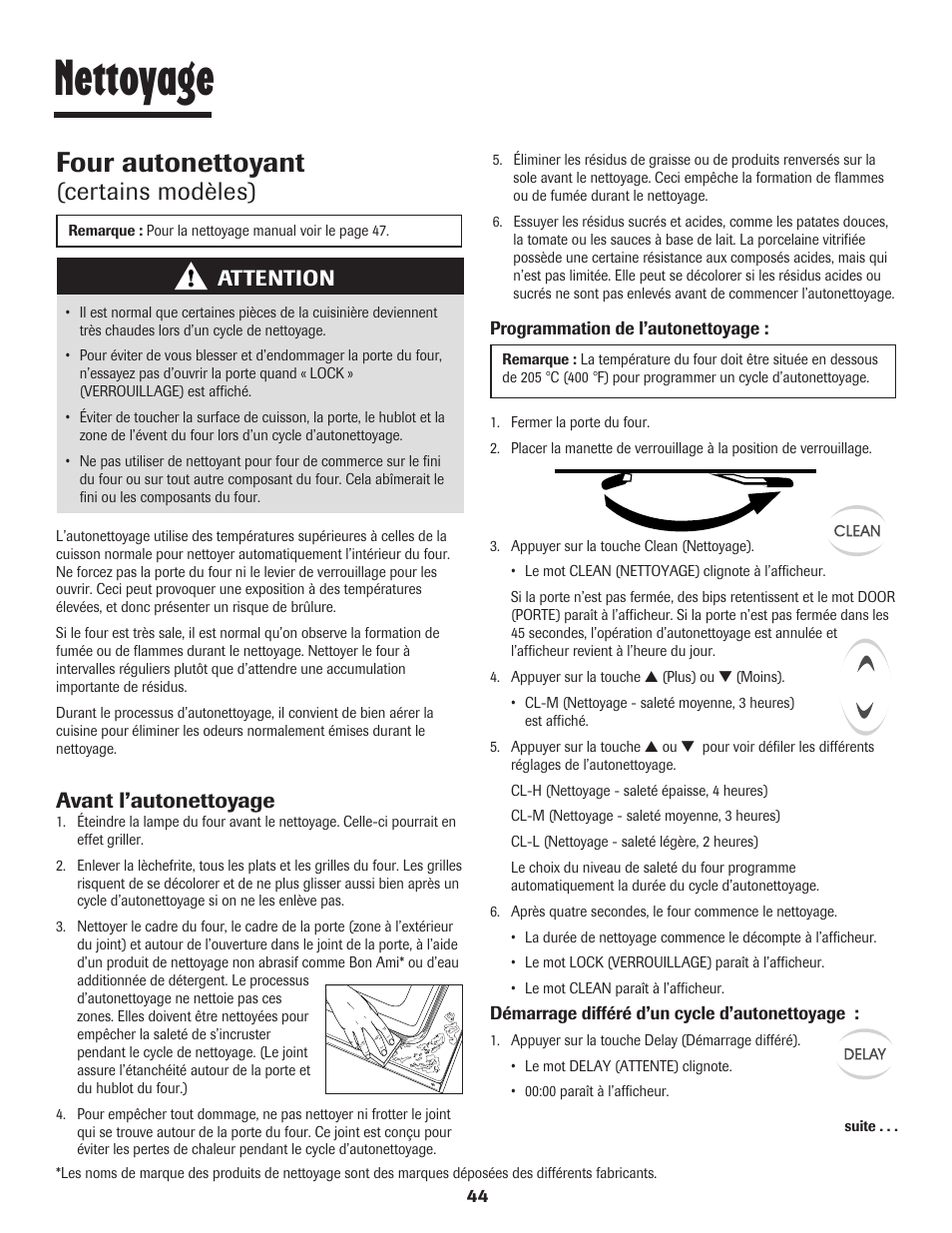 Nettoyage, Four autonettoyant, Certains modèles) | Attention, Avant l’autonettoyage | Maytag JW9633 User Manual | Page 45 / 80