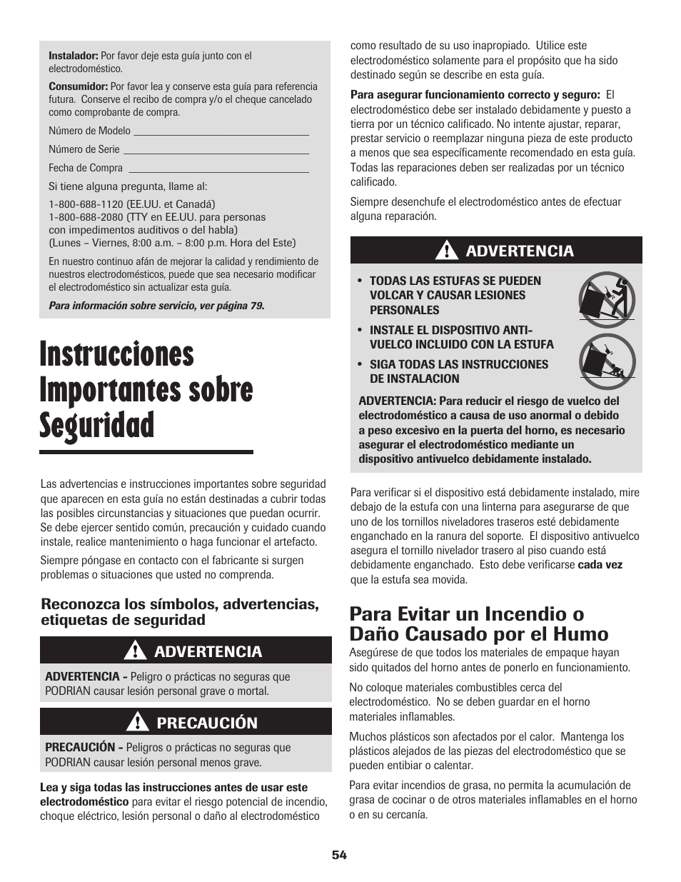 Instrucciones importantes sobre seguridad, Para evitar un incendio o daño causado por el humo | Maytag JW9633 User Manual | Page 55 / 80