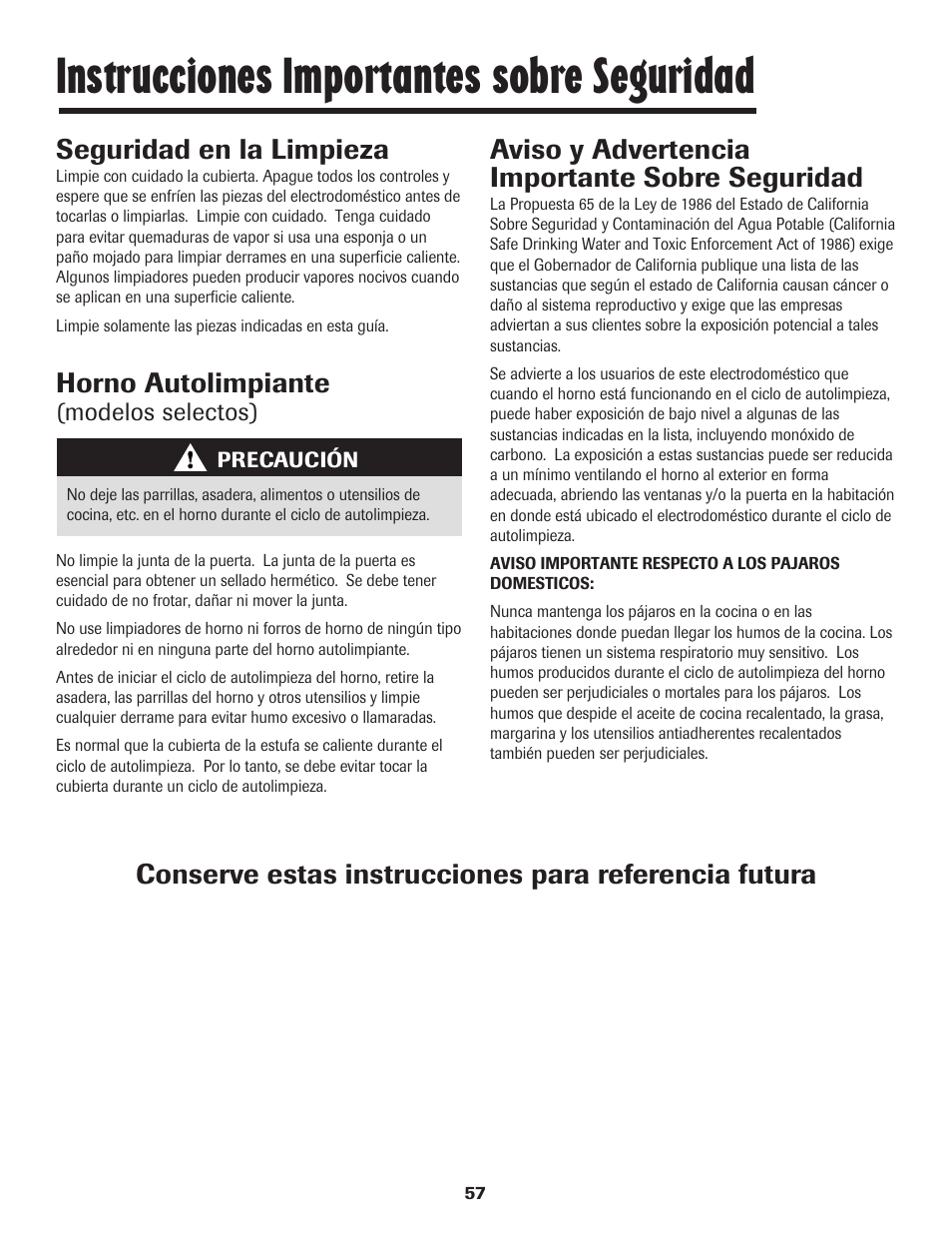 Instrucciones importantes sobre seguridad, Seguridad en la limpieza, Horno autolimpiante | Aviso y advertencia importante sobre seguridad | Maytag JW9633 User Manual | Page 58 / 80