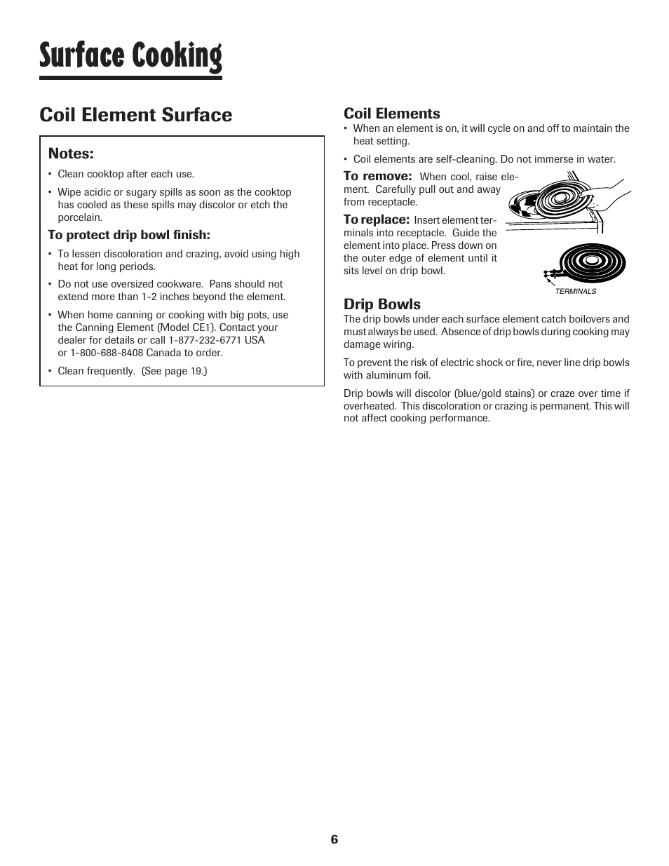 Surface cooking, Coil element surface, Coil elements | Drip bowls | Maytag JW9633 User Manual | Page 7 / 80