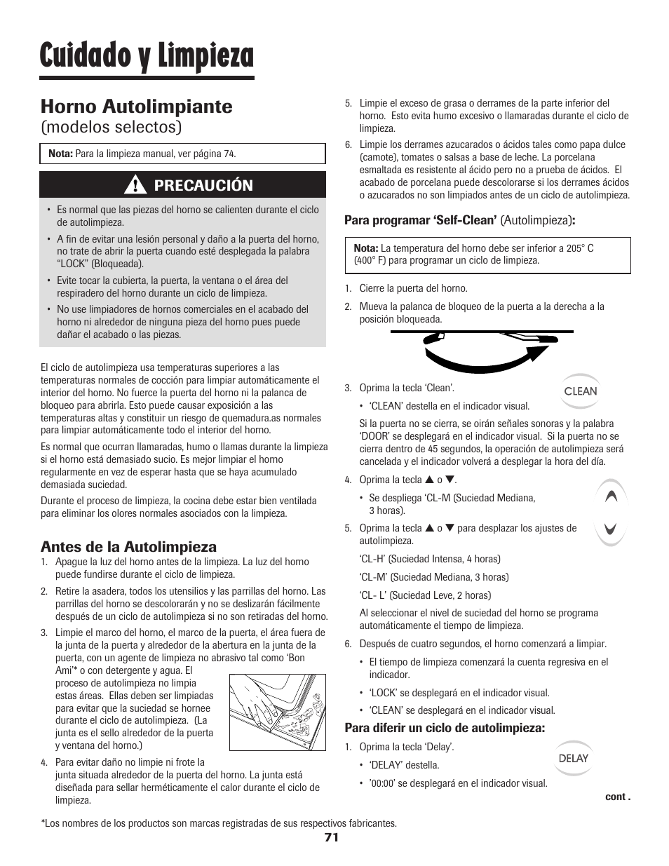 Cuidado y limpieza, Horno autolimpiante, Modelos selectos) | Precaución, Antes de la autolimpieza | Maytag JW9633 User Manual | Page 72 / 80