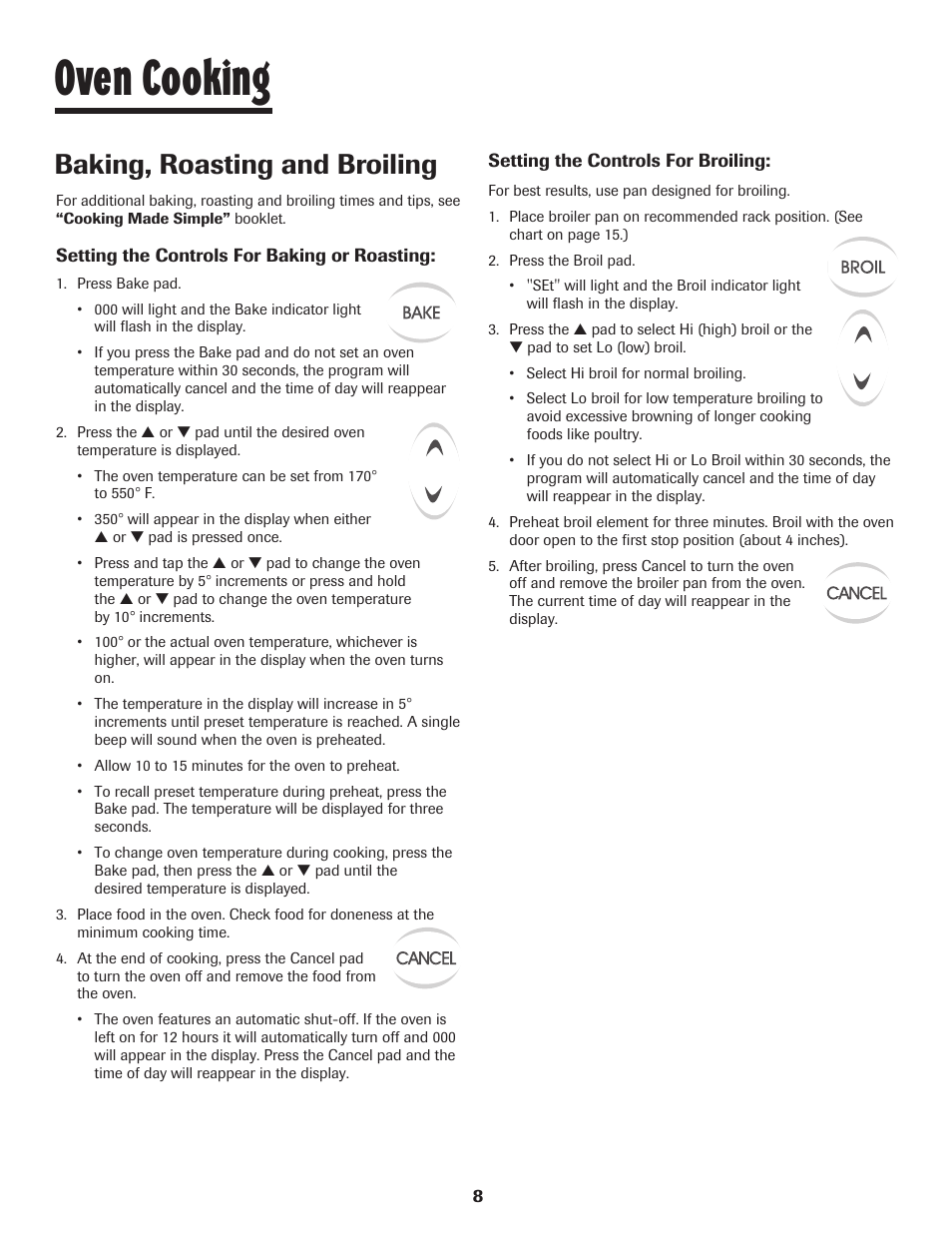 Oven cooking, Baking, roasting and broiling | Maytag JW9633 User Manual | Page 9 / 80