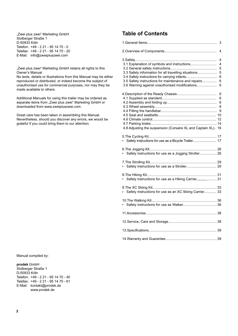 Chariot Carriers Captain XL User Manual | Page 2 / 40