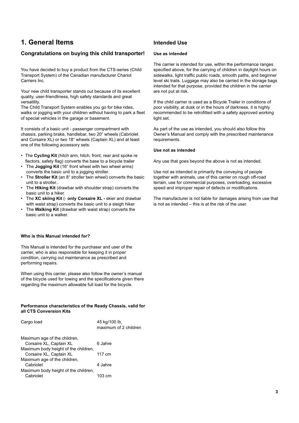 General items | Chariot Carriers Captain XL User Manual | Page 3 / 40